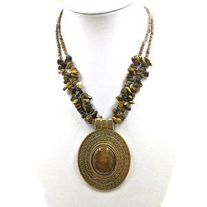 Turquoise Gravel Pendant Necklace, Handmade Oval Alloy Jewelry